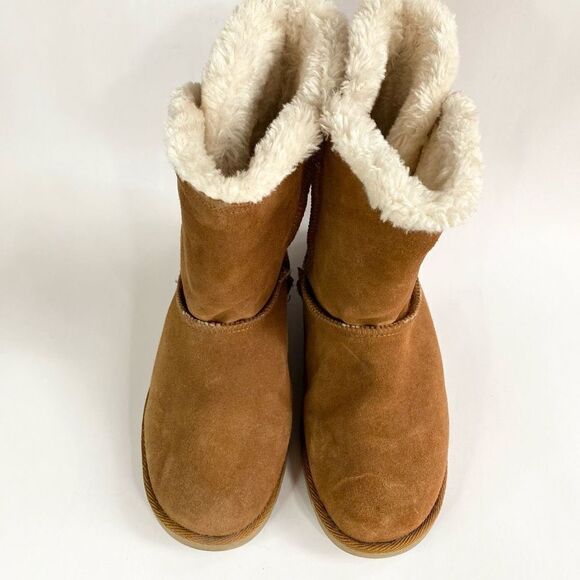 SO Sigma Chestnut Suede Leather Fur Lined Boot Button Detail Tan Cream Size 8 - Picture 4 of 9